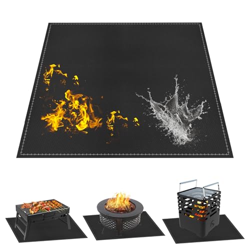96 x 96CM Alfombrilla Parrilla Fogones, Fibra de Vidrio de Silicona Barbacoa Protector Suelo, Antideslizante Resistente a Calor Alfombra Barbacoa Exterior para Jardín Terraza