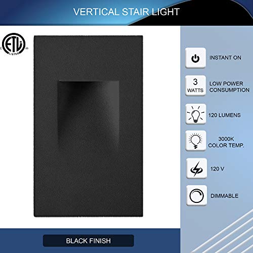 Ciata Led Stair Lights Indoor - Step Lights Outdoor Stair Light 3 Watt, Warm White Stairway Lighting For Outdoor And Indoor Stairs 3000K Concrete, Home Theater Lighting - Black Finish, Vertical #TOP3