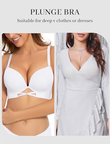 Image of Upushall Push Up Padded Bras for Women Add 2 Cups Plunge T Shirt Everyday Bra Seamless Underwire Support