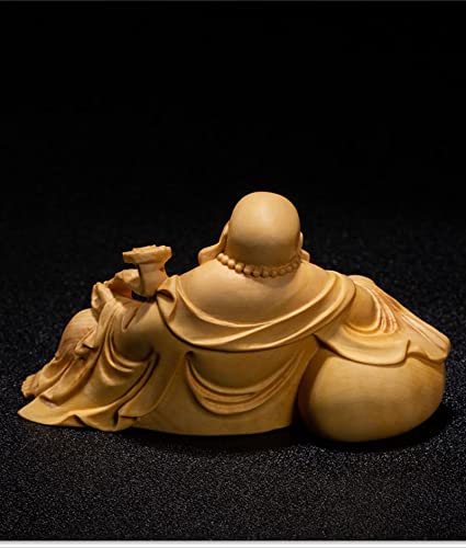 Estatua de Buda Feliz tallada a mano en madera sólida miniatura 4