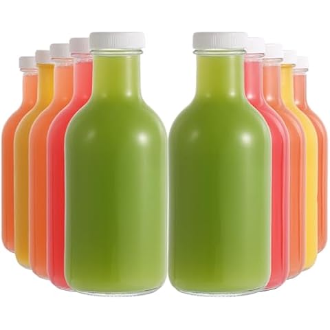 Danmu Glass Juice Bottles with Lids 16 oz,Clear Water Bottles Leakproof,Glass Water Bottles,Glass Juice Bottles for Juicing,Reusable Glass Water Bottles 10 Pack Cover