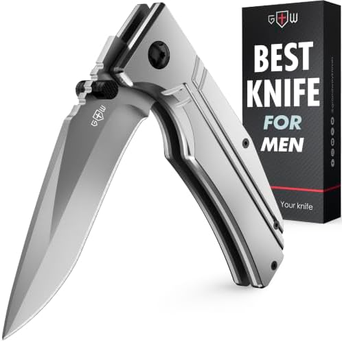 Grand Way Pocket Knife for Men, Women - 3.54” Sharp Blade, Birthday Gifts Idea | Aluminum Handle, Liner Lock, Pocket Clip, 440C Steel, Best Knife for Camping, EDC, Gift for Husband, Dad 140106