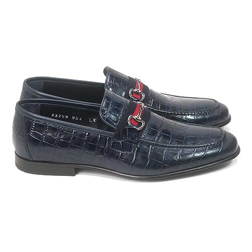 Golden Pass Men's Blue Crocodile Print Leather Loafer2