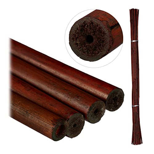 Relaxdays Cañas Bambú, Set 25 Unidades, 105 cm, Soporte para Plantas, 8-10 mm Ø, Decoración, Palos Jardín, Marrón Oscuro
