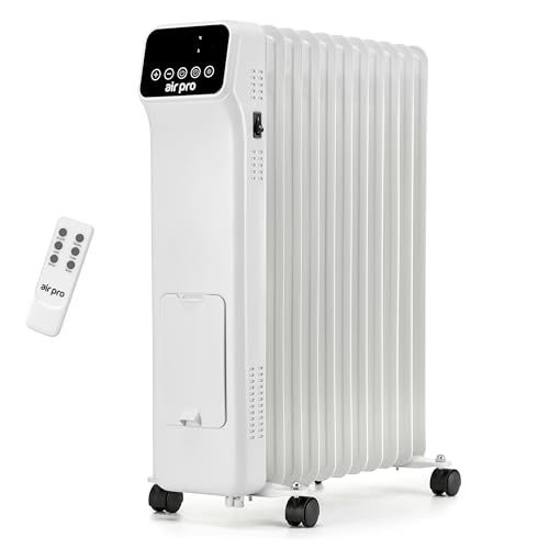 Air Pro Oil Filled Radiator 2500W with Thermostat 9 Hour Timer Remote Control 11 Fin Portable Electric Heater Overheat & Tip-Over Protection Quiet for Home Office and Any Room Radiator on Wheels