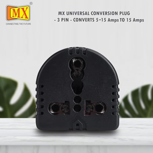 Image of MX 15A Converter Plug 5A to 15A 3 Pin Adapter | Universal Socket Power Converter for Home & Kitchen Appliances | Compact Wall Plug Adapter for Mixer, Microwave, Kettle & Other Devices