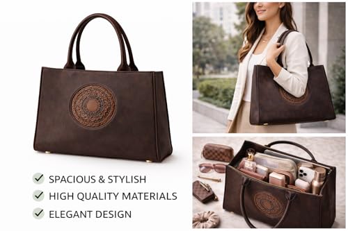 Image of Women's Leather Tote Bag | Structured for Office, Casual, Party & Formal Use | Stylish Shoulder Carry Tote (Black)