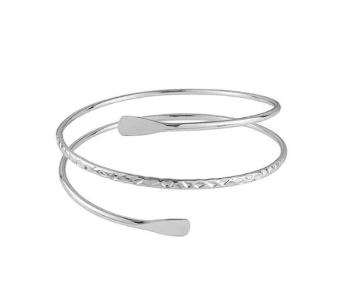 MAJALE Brazalete Arm Cuff Serpiente - Pulsera en Latón con Acabado Plata de Ley o Bañado en Oro - Pulsera Doble Vuelta, Espiral Abierto y Ajustable, Diámetro de 8 cm - Elegancia Vintage