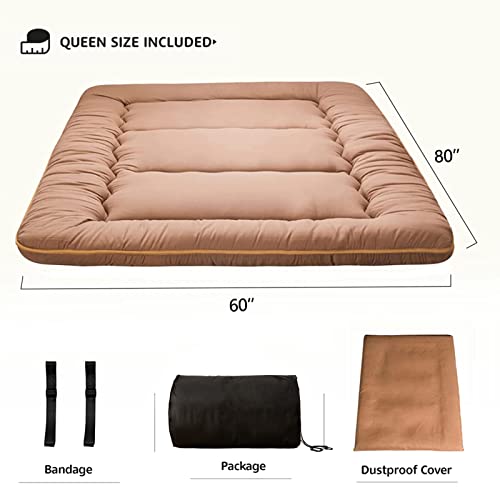 Image of MAXYOYO Japanese Floor Mattress Futon Mattress, Thicken Tatami Mat Sleeping Pad Foldable Roll Up Mattress Boys Girls Dormitory Mattress Pad, Light Brown, Queen Size