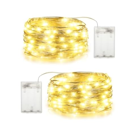 Blingstar Fairy Lights Battery Operated Christmas Lights 2 Pack 19.6Ft 60LED Mini String Lights Silver Wire Small Decorative Lights for Christmas Tree Bedroom Party Tabletop Garland Crafts, Warm White Cover