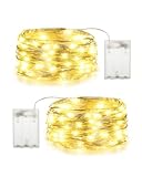 Blingstar Fairy Lights Battery Operated Christmas Lights 2 Pack 19.6Ft 60LED Mini String Lights Silver Wire Small Decorative Lights for Christmas Tree Bedroom Party Tabletop Garland Crafts, Warm White