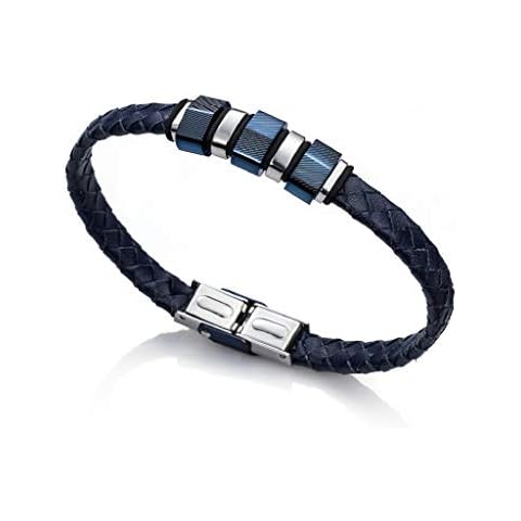 Pulsera Viceroy de acero inoxidable y piel azul, 21,5cm Cover
