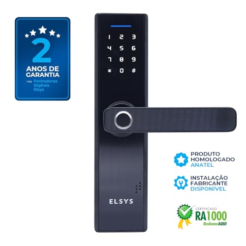 Fechadura Digital de Embutir com Biometria, Elsys, ESF-DE2000B, Preta - Abertura via Biometria e Sen