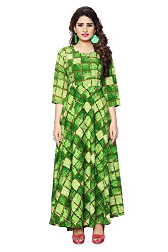Image of Venisa Women's Rayon Printed Long Length Anarkali Kurti(107-XXL Green XX-Large)