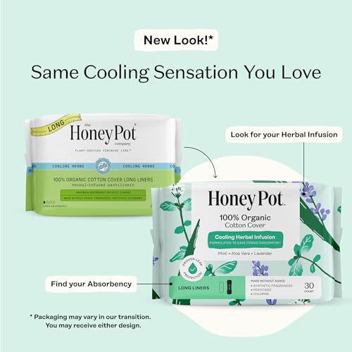 Image of The Honey Pot Company - 120ct - Herbal Long Panty Liners for Women - Infused w /Essential Oils for Cooling Effect & Organic Cotton Cover - Feminine Care