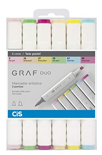 Marcador Artístico 2 Pontas, CiS, Graf Duo, 59.7600, 6 Cores, Tons Pastel