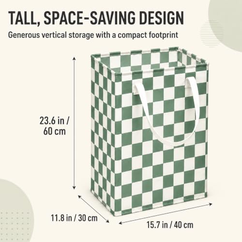 Image of Sage Green Gingham Storage Basket for Girls' Room Decor, 23.6 In Tall