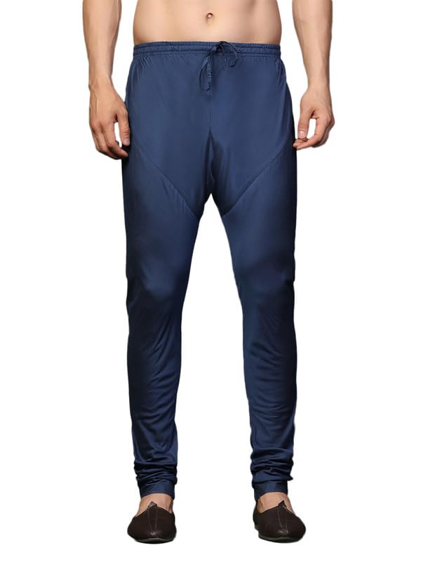 Kisah Men's Churidar, Navy Blue Solid Cotton Blend (42)