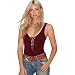 Blooming Jelly Women's Stretch Lace up Tank Leotard Bodysuit Jumpsuit,Dull red,Medium