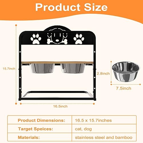 Elevated Dog Bowls, 4 Height Adjustable Raised Dog Bowl Stand With 2 Stainless Steel Dogs Cats Food Bowls Storage Container & Spillproof Mat, Bamboo Dog Feeder For Large Medium Small Dogs Pets #TOP5