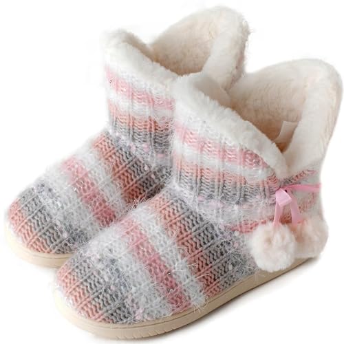 Slipper Boots Women Knit Plush Lining Winter House Shoes Memory Foam Indoor Outdoor