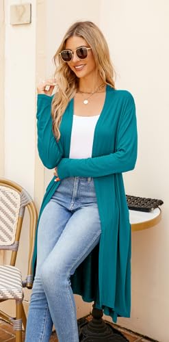 Image of Newchoice Womens Long Cardigan Summer Casual Draped Open Front Lightweight Long Sleeve Cardigan Duster with Pockets