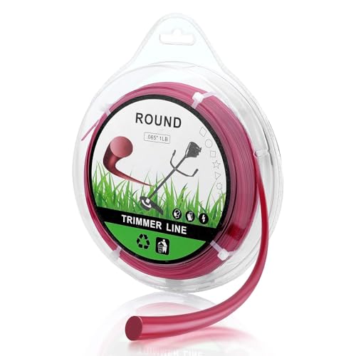 Hipa 1 Pound 1.6mm/ 065 String Trimmer Line 636-Foot Round for Universal Grass Cordless Electric Trimmer Brushcutter Heavy Duty Wire Trimmers Spools 065 Inch Red Trimmer Line