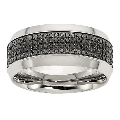 Solid Stainless Steel 1/3ct tw. Diamond 10.00mm Wedding Band Ring Size 8