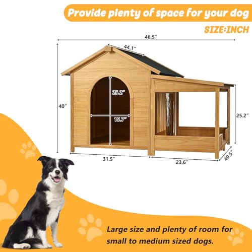 Merax 60.2" Wooden Dog House Outdoor, Extra Large Breed Outside Kennel with Weatherproof, Asphalt Roof, Elevated Floor, Fencing and Porch, for Medium & Large Dogs - Image 3