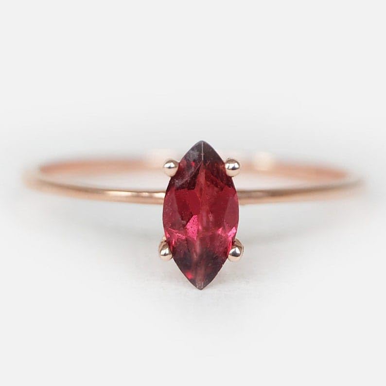 Marquise Rhodolite Garnet Ring in 14K Rose Gold, January Birthstone Ring, Dainty Minimalist Garnet Ring, Handmade Stacking Jewelry - GJH1284