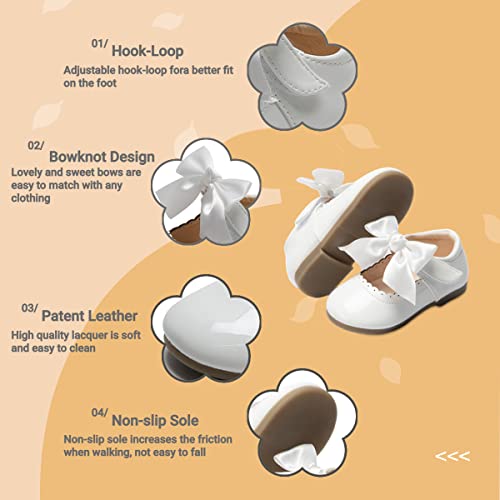 Image of Toddler Girls Mary Jane Dress Shoes Little Kids Ballet Flats Bowkont Flower Wedding Party School Princess Shoes