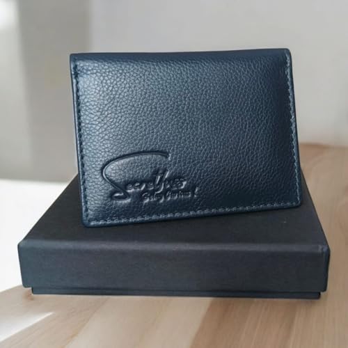 Slim RFID Protected Leather Card Holder Wallet, 4 Card Slots, Bi-Fold Design, Redwood Brown Blue Green (Blue)2