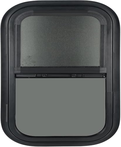 OUTPRIZE Vertical RV Window 14 W x 16 H Tinted Sliding RV Window with Net Screen and Trim Ring Suitable for 1-1/8 Thick Walls DOT Approved