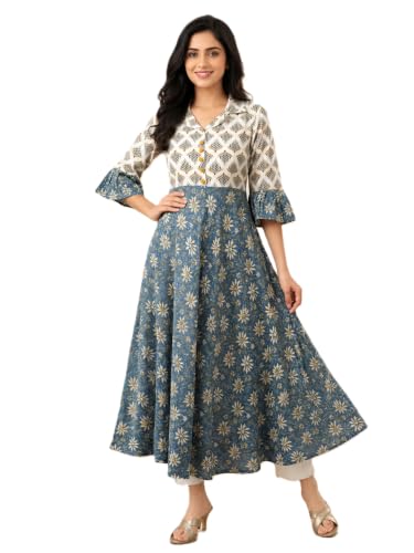Image of Yash Gallery Women's Viscose Rayon Relaxed Fit Anarkali Floral Kurta