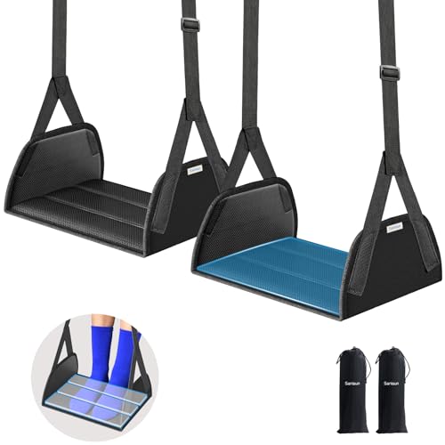 Image of SARISUN 2-Pack Airplane Foot Hammock for Travel, No Collapse Plane Foot Hammock with Wide Hardboard Support, Portable Foot Sling for Under Desk with Adjustable Strap, Carry Bags for Women & Men