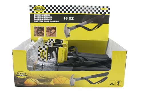 Benson Outdoor Camping Hammer 16 oz – Ideal zum Einschlagen und Herausziehen von Zeltheringen, robuste Stahlkopfkonstruktion, ergonomischer Gummigriff, 30 cm Länge, 450 gr