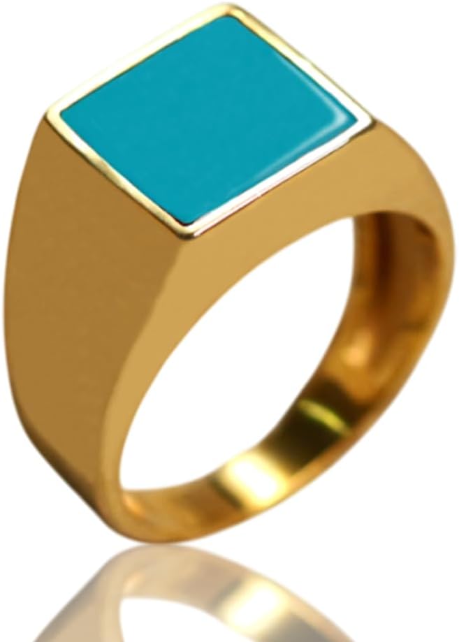 925 Silver Square Natural Gemstone Mens Rings, Handcrafted Mens Jewelry For Husband, Dad or Son, 925 Sterling Silver Rings For Men, Onyx, Tiger Eye, Carnelian, Agate, Turquoise - Luxury Gifts For Him