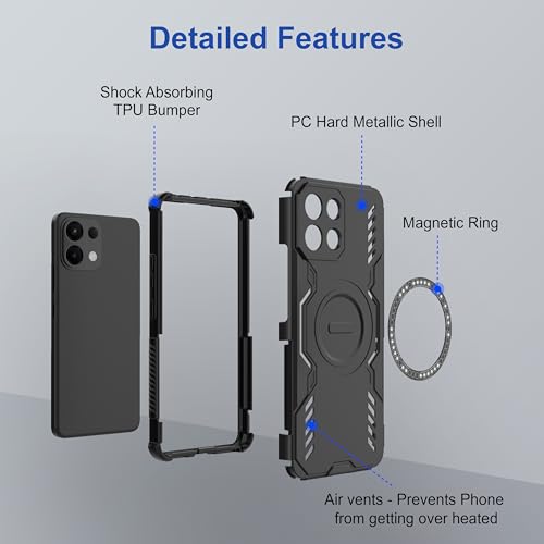 Image of Zapcase Back Case Cover for Oppo K13 5G | Magnetic Case with Built-in Metal Ring | Supports MagSafe Charger, Wallet & Car Mount | Shockproof Hybrid PC + TPU | Black