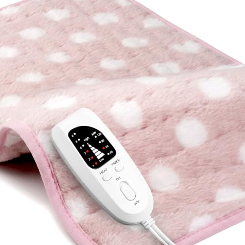 Image of Electric Heating pad for Back Neck Shoulder Knee Arms Legs- Electric Heat Pads with 6 Heat Settings & Auto Shut Off &Dry /Moist Heat Heating Pad for Birthday Mother Father Girl Men Women, Pink White