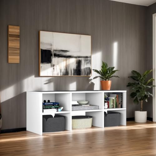 El Mejor Listado de Centro de Entretenimiento Con Repisas los 5 mejores. 42 TRIUMPHKEY Mueble para TV Centro De Entretenimiento 120x40x46CM para TV 40/55Pulgadas Escritorio Minimalista con 6 Compartimentos de Almacenamiento para Sala Blanco