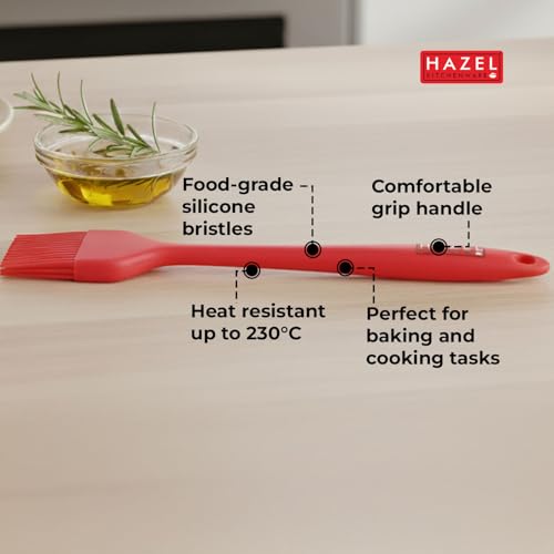 Image of HAZEL Silicone Brush 8 inch (Red)| Heat Resistant Oil & Butter Brush for Baking, BBQ, and Cooking | Non-Stick, Flexible & Easy to Clean Kitchen Basting Brush