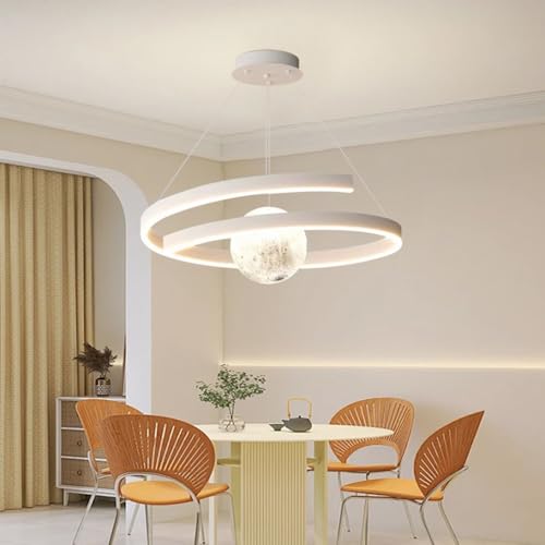 Mengjay LED Lampadari Sospensione Moderno,Lampadario LED a Spirale Con sfera lunare 3D,3 Temperature di Colore,Lampadario Camera da Letto Regolabile in Altezza Appendere le Luci (Bianco)