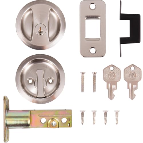 Cerradura redonda para puerta empotrada Stone Harbor Hardware, función de entrada con llave, contrahuella de 2-3/8", acabado niquel satinado miniatura 5