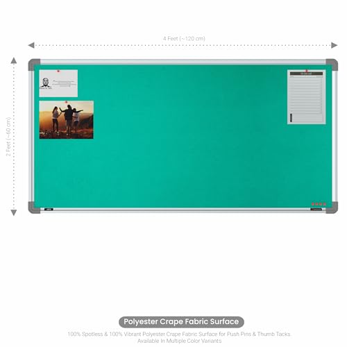 Image of Scholar Art Metis 2x4 Feet Fabric Pin Board for Study Table & Kids Room | Vibrant & Versatile Crape Cloth + High Density Soft Board for Pinning Photos, Sticky Notes & Reminders (Emerald Green)
