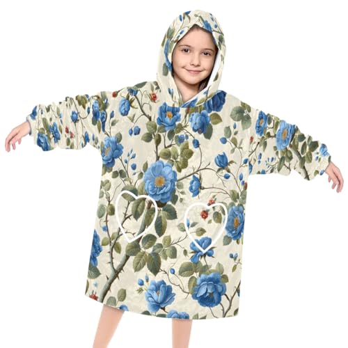 Wearable Blanket Hoodie for Kids, Oil Painting Flower Fleece Sweatshirt Blanket Oversized Blanket Sweatshirt with Pocket Flannel Warm Hooded Blanket 6-10 Year Old Girl Boy Gift, One Size
