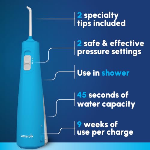 Image of Waterpik Cordless Pulse 3100 Portable Water Flosser, Rechargeable, Cyan | 2 Settings, 1 Precision Tip & 1 Tongue Cleaner Tip for Fresh Breath, Travel, Shower Use, ADA Accepted, WF-20 Amazon Exclusive
