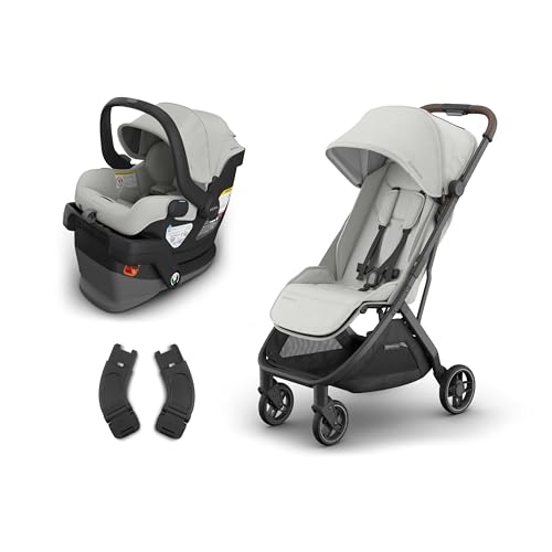 UPPAbaby Travel System, Includes Minu V3 Stroller + Mesa V3 Infant Car Seat Travel System Combo - Adapters, Car Seat, Base + Infant Insert Included – Savannah (Pearl Grey Jacquard)