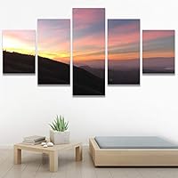 SIGNWIN 5 Panel Canvas Wall Art Sunset in The Mountains for Home Decorations Ready to Hang - 60