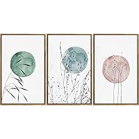 SIGNWIN Framed Canvas Wall Art Green and Brown Wheat Field Nature Moon Watercolor Modern Art Farmhouse/Country Relax/Calm Pastel for Living Room, Bedroom, Office - 16