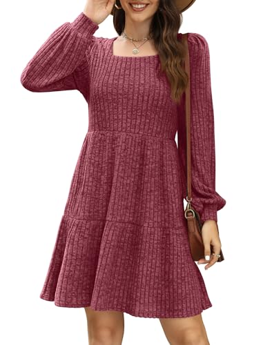 Image of Sampeel Womens Square Neck Long Sleeve Fall Dresses Casual Babydoll Sweater Dress